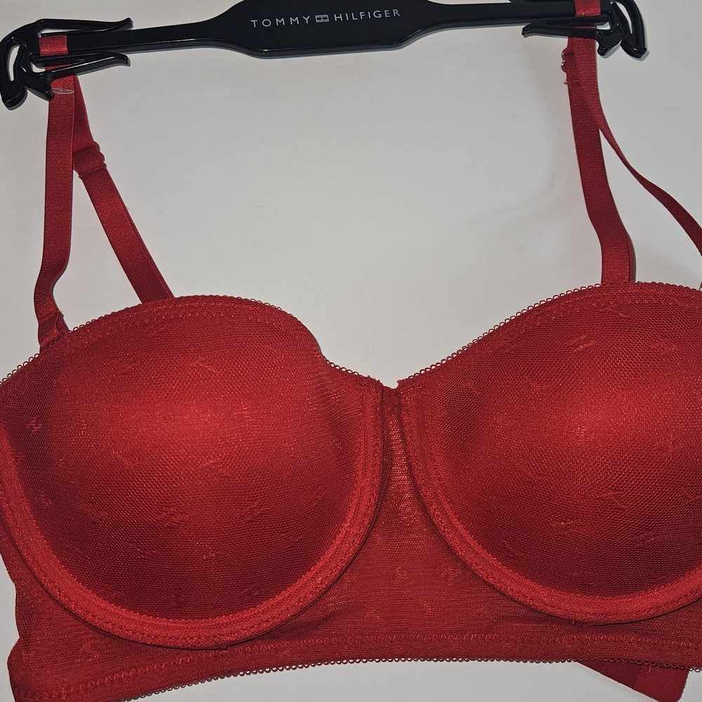 Tommy Hilfiger Red Women's Bra 34B Push Up Logo Mesh 5 Hoock Adjustable Sraps - Picture 11 of 15